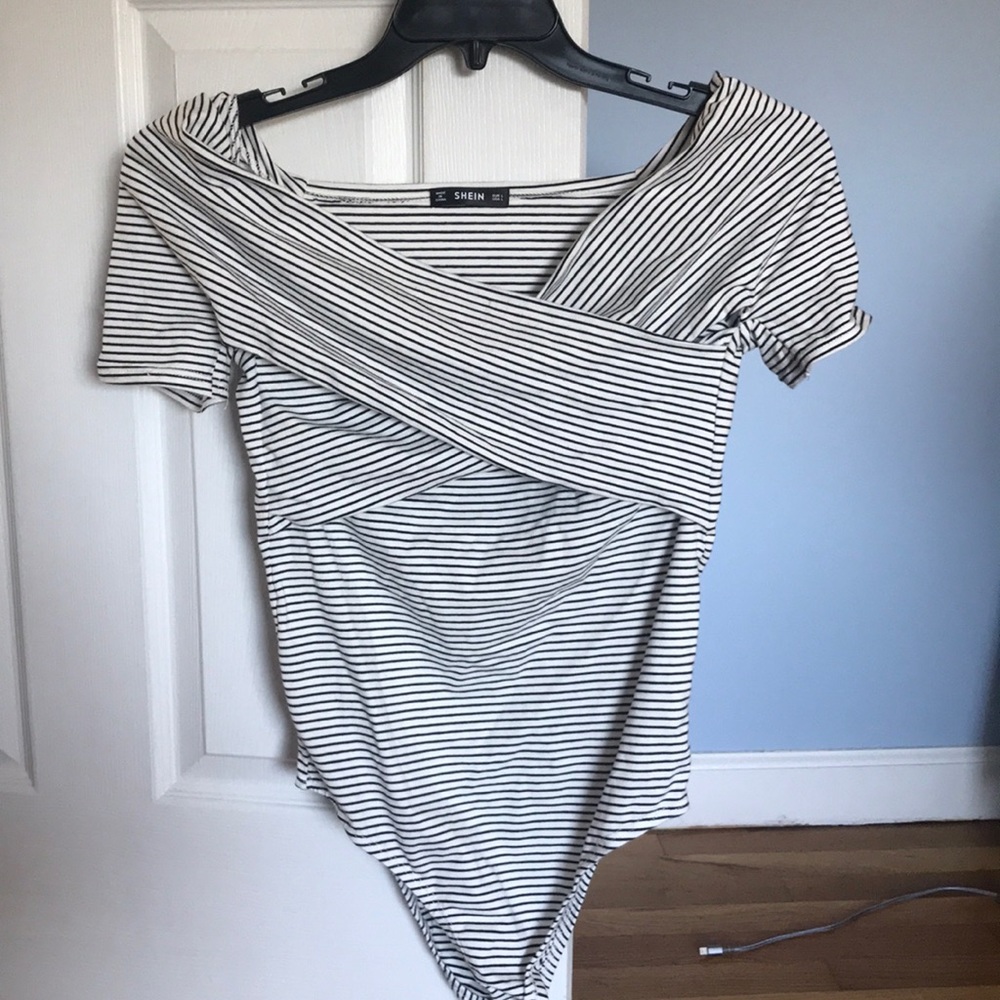 Off shoulder striped bodysuit